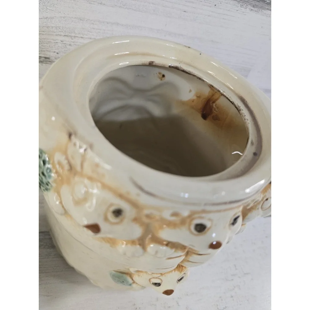 Vintage Ceramic Mother Bear and Cubs Cookie Jar Cream Brown Cottagecore 11.5in